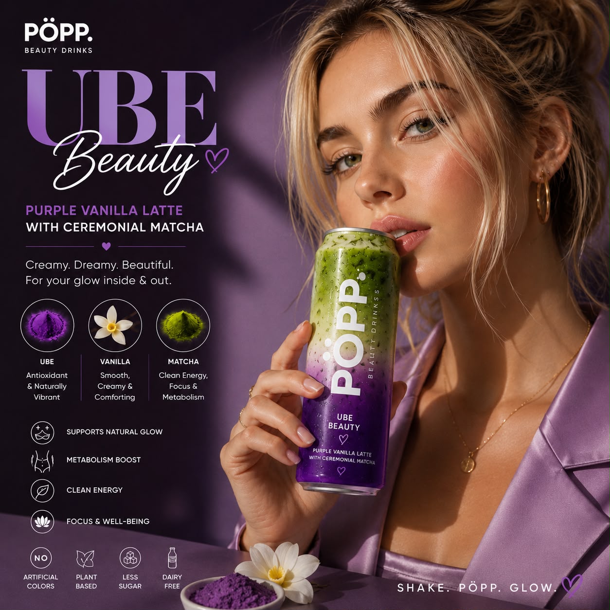 PÖPP UBE Beauty Limited Drink mit Purple Vanilla Latte, Ube und Ceremonial Matcha